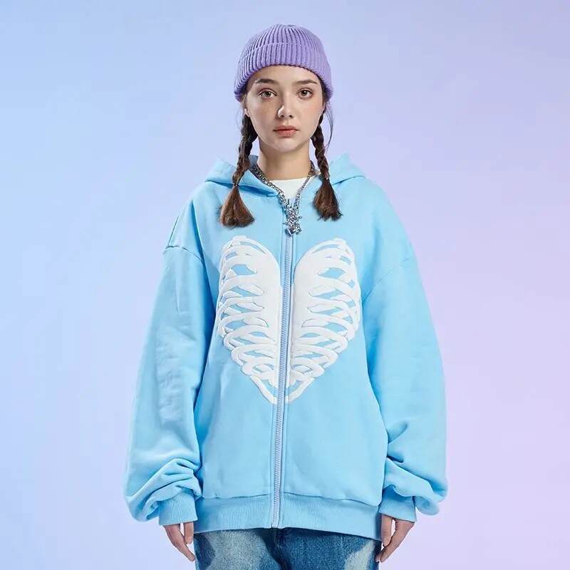 cipzáras kapucnis lila Stílusos csontmintás pulcsik Utcai ruházat Női Túlméretes pulóverek Harajuku Zsebek Kabát Grunge Top 2021