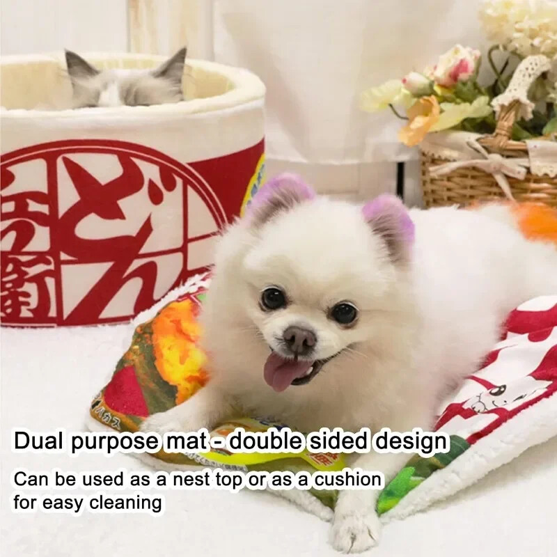 Păstrați-vă cald și super moale, creativ, în formă de tăiței Ramen, drăguț, cuib pentru animale de companie, casă pentru pisici, pat pentru câini, pernă de dormit