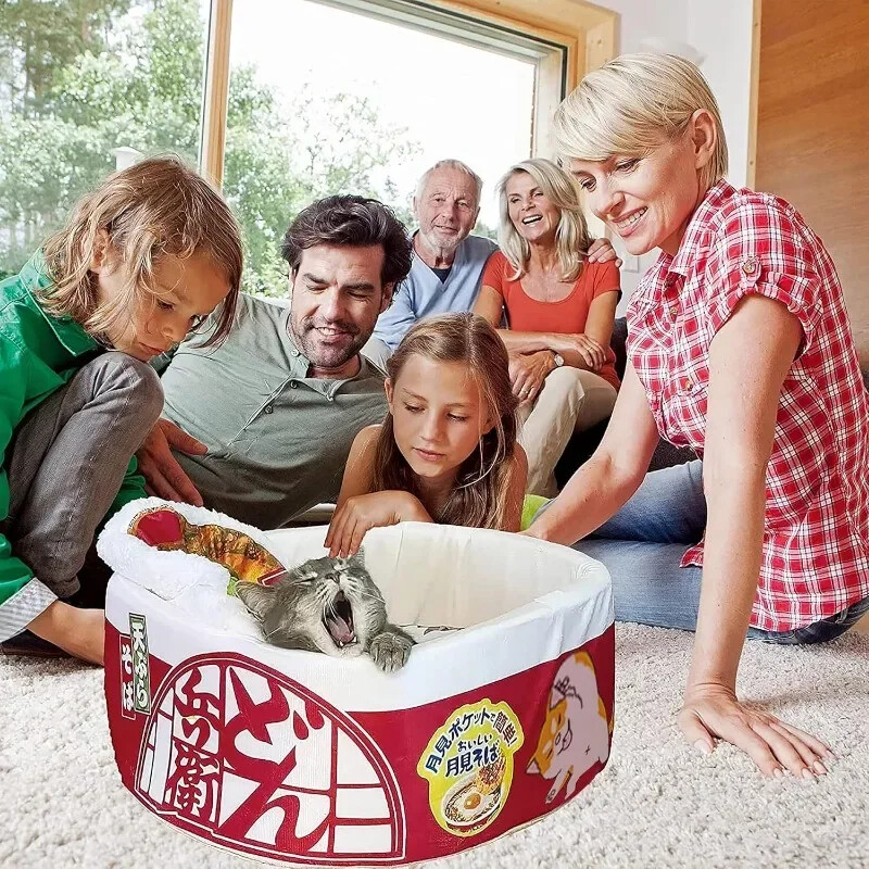 Păstrați-vă cald și super moale, creativ, în formă de tăiței Ramen, drăguț, cuib pentru animale de companie, casă pentru pisici, pat pentru câini, pernă de dormit