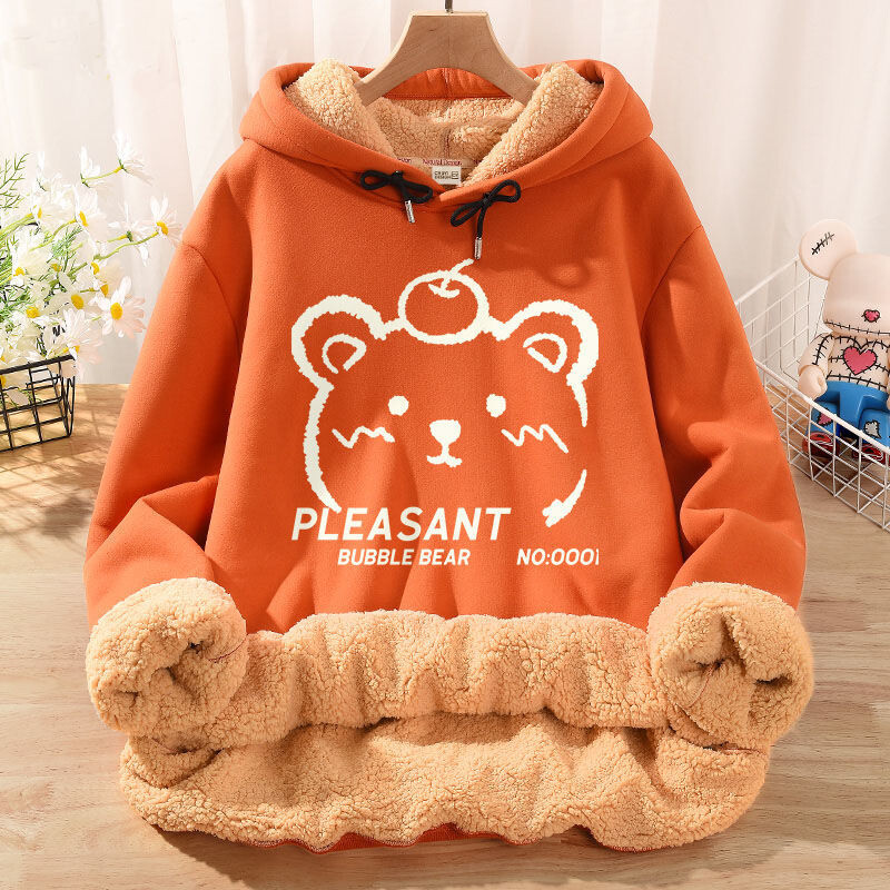 Zimski slatki Novi proizvodi Trenirka Ženski flis Kaput s printom Vitality Milk Tea Fairy Pulover Narančasta Crvena Ležerna majica s kapuljačom Ženska