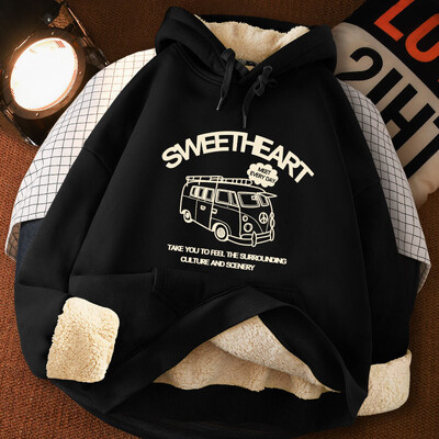 Korejski ležerni kaput Odjeća Ženska majica s kapuljačom Crna dukserica Cartoon Harajuku Dream Car Bread Sunrise Print Pulover Fleece Ženski