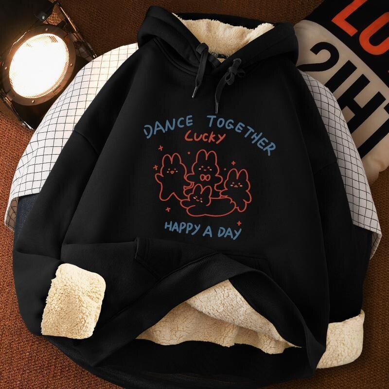 Korejski ležerni kaput Odjeća Ženska majica s kapuljačom Crna dukserica Cartoon Harajuku Dream Car Bread Sunrise Print Pulover Fleece Ženski