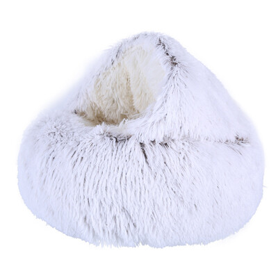 Plīša gulta seskiem maziem mājdzīvniekiem ziemas silta ala un slēpnis, garspalvains kaķēns kucēnu gulta apaļa, pārklāta māja, guļampaklājiņš