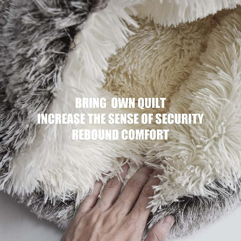 Plīša gulta seskiem maziem mājdzīvniekiem ziemas silta ala un slēpnis, garspalvains kaķēns kucēnu gulta apaļa, pārklāta māja, guļampaklājiņš