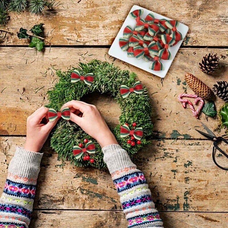 20 τμχ/σετ Χριστουγεννιάτικο παπιγιόν Χριστουγεννιάτικο φιόγκο Κόμπος Χειροτεχνία Ύφασμα Χριστουγεννιάτικα κρεμαστά στολίδια DIY Πράσινα στολίδια Χριστουγεννιάτικου δέντρου Πρωτοχρονιά