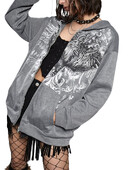 y2k pentru femei, gri cu aripi cu imprimeu Fairycore, hanorace, haină gotică cu mânecă lungă, fermoar, hanorac supradimensionat, jachetă retro Harajuku, îmbrăcăminte de stradă