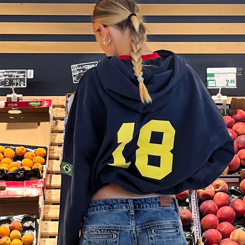 Y2k colorat nou BRASIL broderie litere cardigan cardigan hanorac pentru femei cerc modă hanorac largi bărbați stradă retro anii 2000