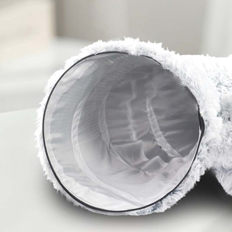 Pat de pluș pentru pisici, cu tunel, pentru pisici de interior, în formă de gogoașă, peșteră de dormit pentru pisici, anti-alunecare, cuib pentru pisici.