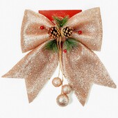 1 gab Ziemassvētki, jauns lielais loks Jaungada ballītes kāzu dekors Ziemassvētku eglīte, liela zelta mirdzoša bantīte, piekarināma ballītes dekorācija