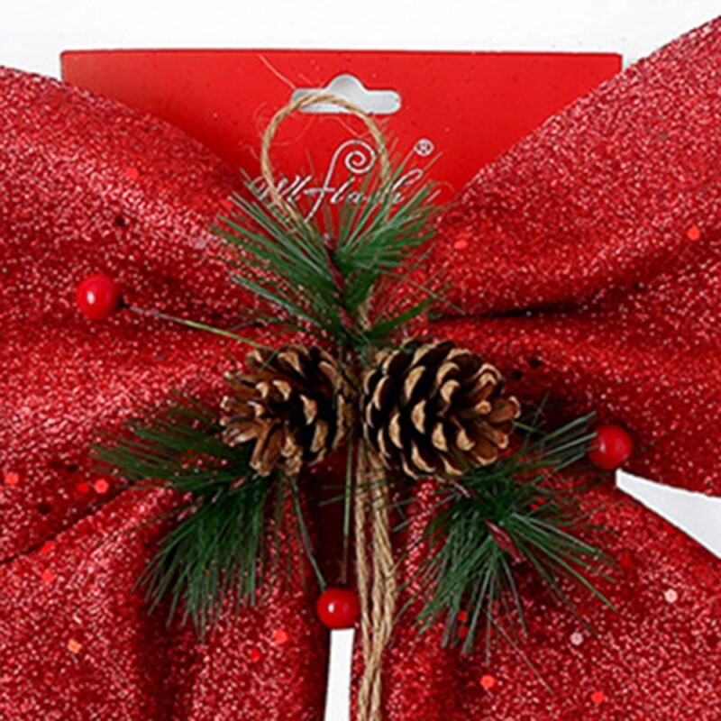 1 gab Ziemassvētki, jauns lielais loks Jaungada ballītes kāzu dekors Ziemassvētku eglīte, liela zelta mirdzoša bantīte, piekarināma ballītes dekorācija