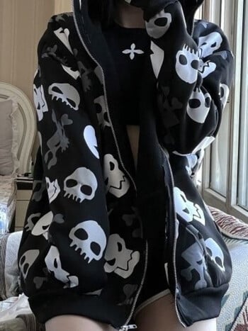 χειμερινό vintage streetwear με κουκούλα Harajuku Goth Skull print casual πουλόβερ φαρδιά πανκ γυναικεία φούτερ y2k ρούχα Φούτερ emo