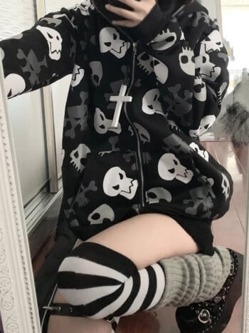 χειμερινό vintage streetwear με κουκούλα Harajuku Goth Skull print casual πουλόβερ φαρδιά πανκ γυναικεία φούτερ y2k ρούχα Φούτερ emo