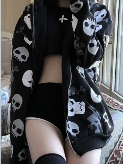 Iarnă vintage cu glugă streetwear Harajuku Goth Skull imprimeu pulover casual punk largi hanorac pentru femei haine y2k Hanorace emo