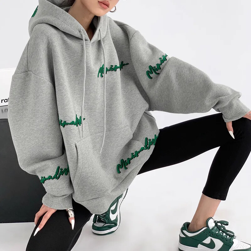 2023. gada jauns viegls, ar flīsu oderētu piena zīda kompozītmateriālu džemperis, pilns gabals, izšūts rudens/ziemas džemperis ar kapuci