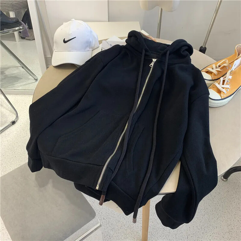 Trendy 2024 jeseň/zima dámska mikina s kapucňou, kardigan, ležérna tenká bunda s kapucňou a zipsom v kórejskom štýle, elegantné módne oblečenie