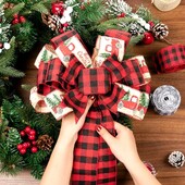 Pânză fundă mare de Crăciun cu două straturi Culoare de îmbinare Pom de Crăciun Fundă de sus Motiv în carouri alb-negru Panglică lungă