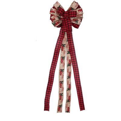 Pânză fundă mare de Crăciun cu două straturi Culoare de îmbinare Pom de Crăciun Fundă de sus Motiv în carouri alb-negru Panglică lungă