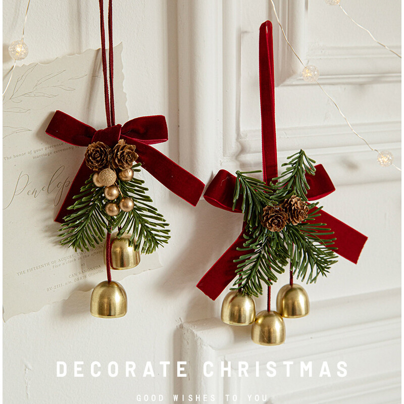 Pandantiv de Crăciun Pom de Crăciun Ornament de agățat Decorație de Crăciun Arc de catifea de Crăciun Con de pin Clopot Material de decorare