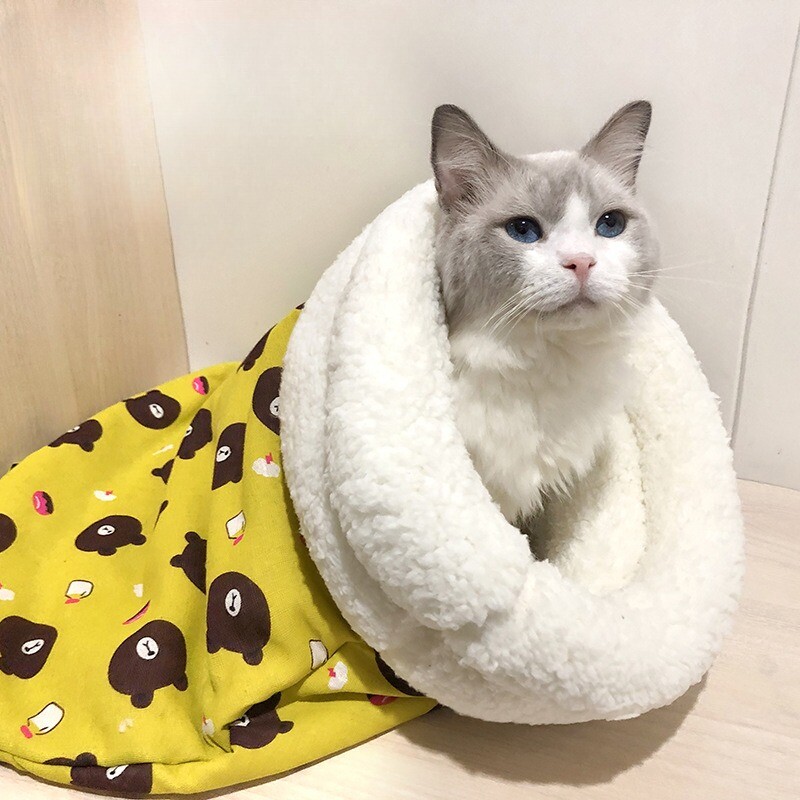 Jēra plīša sabiezināta kabata Jauna ziemas lina guļammaiss kaķu ligzda kaķu guļammaiss multfilma guļammaiss kaķu ligzda ziema