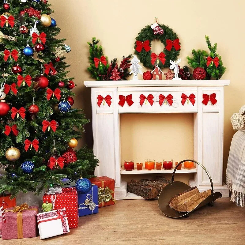 12 bucăți de Crăciun Decoratiuni de Crăciun pentru acasă, auriu, roșu, ornamente pentru pomi de Crăciun, Anul Nou 2024, consumabile pentru decor