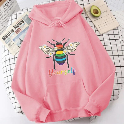 Pusad New Fashion Bee Yourself Pullover Pikkade varrukatega Spordikapuuts Naiste Puuvillane dressipluus Pullover Topid Tänavarõivad Naiste