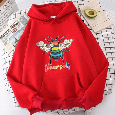Hoodies New Fashion Bee Yourself Pulovers ar garām piedurknēm Sporta kapucis Sieviešu Kokvilnas džemperis Pulovers Topi Ielu apģērbi sievietēm