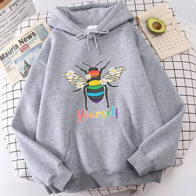 Hoodies New Fashion Bee Yourself Pulovers ar garām piedurknēm Sporta kapucis Sieviešu Kokvilnas džemperis Pulovers Topi Ielu apģērbi sievietēm