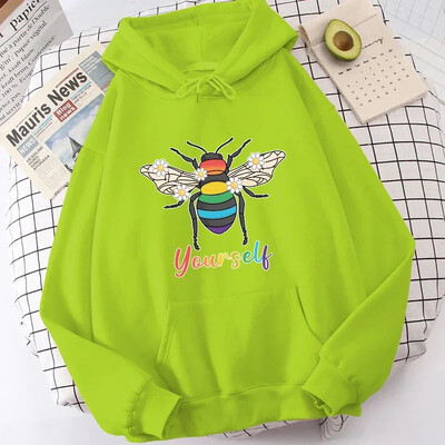 Hoodies New Fashion Bee Yourself Pulovers ar garām piedurknēm Sporta kapucis Sieviešu Kokvilnas džemperis Pulovers Topi Ielu apģērbi sievietēm