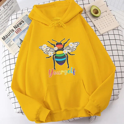 Hoodies New Fashion Bee Yourself Pulovers ar garām piedurknēm Sporta kapucis Sieviešu Kokvilnas džemperis Pulovers Topi Ielu apģērbi sievietēm