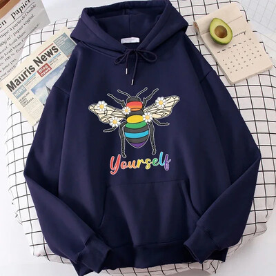 Hoodies New Fashion Bee Yourself Pulovers ar garām piedurknēm Sporta kapucis Sieviešu Kokvilnas džemperis Pulovers Topi Ielu apģērbi sievietēm