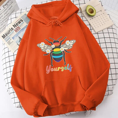 Hoodies New Fashion Bee Yourself Pulovers ar garām piedurknēm Sporta kapucis Sieviešu Kokvilnas džemperis Pulovers Topi Ielu apģērbi sievietēm