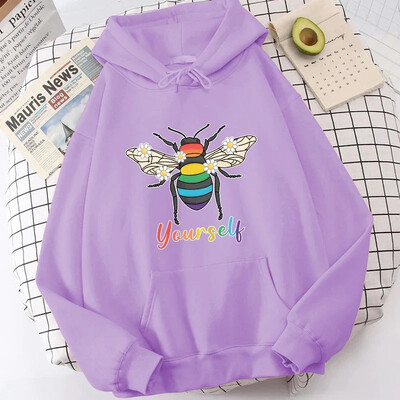 Hoodies New Fashion Bee Yourself Pulovers ar garām piedurknēm Sporta kapucis Sieviešu Kokvilnas džemperis Pulovers Topi Ielu apģērbi sievietēm
