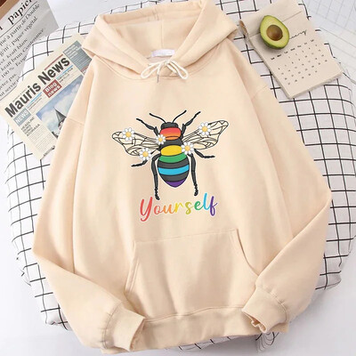 Hoodies New Fashion Bee Yourself Pulovers ar garām piedurknēm Sporta kapucis Sieviešu Kokvilnas džemperis Pulovers Topi Ielu apģērbi sievietēm