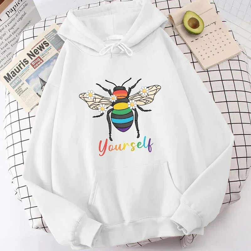 Hoodies New Fashion Bee Yourself Pulovers ar garām piedurknēm Sporta kapucis Sieviešu Kokvilnas džemperis Pulovers Topi Ielu apģērbi sievietēm