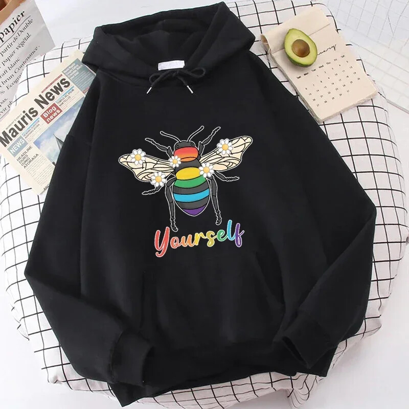 Hoodies New Fashion Bee Yourself Pulovers ar garām piedurknēm Sporta kapucis Sieviešu Kokvilnas džemperis Pulovers Topi Ielu apģērbi sievietēm