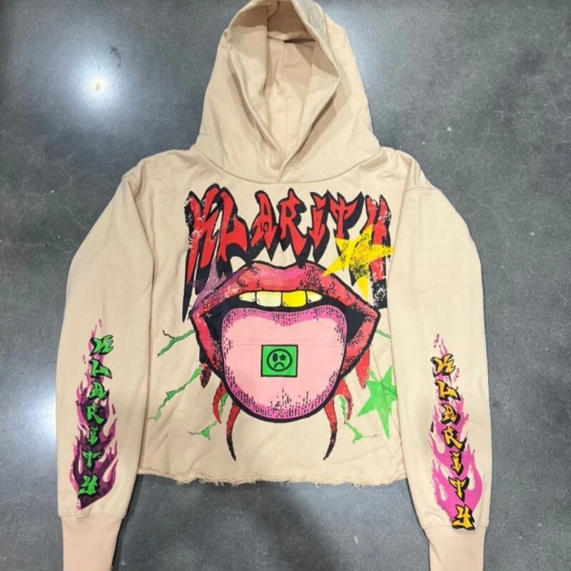 Y2k Îmbrăcăminte Hanorace cu model imprimat la gură Pulover cu mâneci lungi Hip Hop supradimensionat Punk Personalitate vintage pentru cuplu