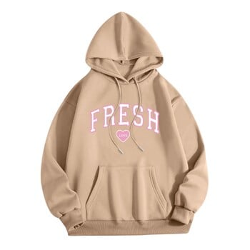 Φούτερ Fresh Love Printed Γυναικεία Φθινοπωρινή Νέα Μόδα Streetwear Hoodies Μονόχρωμη Μακρυμάνικη Φαρδιά Φούτερ με κουκούλα