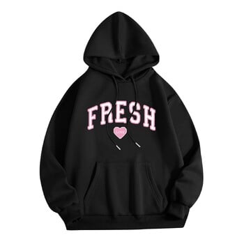 Φούτερ Fresh Love Printed Γυναικεία Φθινοπωρινή Νέα Μόδα Streetwear Hoodies Μονόχρωμη Μακρυμάνικη Φαρδιά Φούτερ με κουκούλα