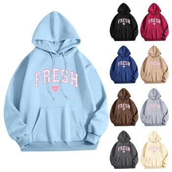 Φούτερ Fresh Love Printed Γυναικεία Φθινοπωρινή Νέα Μόδα Streetwear Hoodies Μονόχρωμη Μακρυμάνικη Φαρδιά Φούτερ με κουκούλα