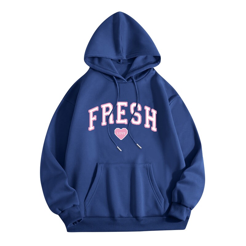 Fresh Love nyomott pulóver Női Őszi új divat Streetwear kapucnis pulóverek egyszínű hosszú ujjú bő kapucnis pulóver