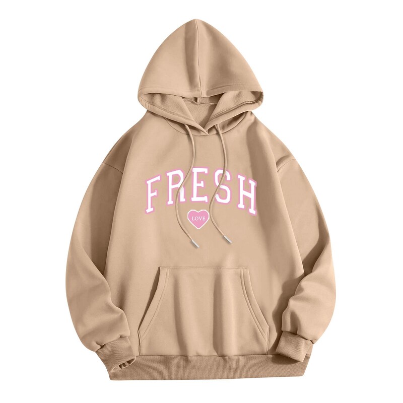 Fresh Love nyomott pulóver Női Őszi új divat Streetwear kapucnis pulóverek egyszínű hosszú ujjú bő kapucnis pulóver