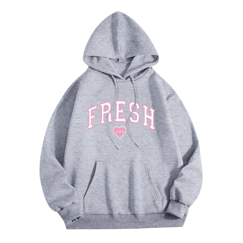 Fresh Love nyomott pulóver Női Őszi új divat Streetwear kapucnis pulóverek egyszínű hosszú ujjú bő kapucnis pulóver