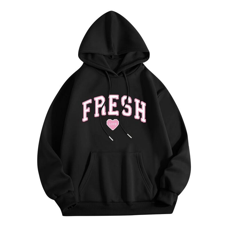 Fresh Love nyomott pulóver Női Őszi új divat Streetwear kapucnis pulóverek egyszínű hosszú ujjú bő kapucnis pulóver