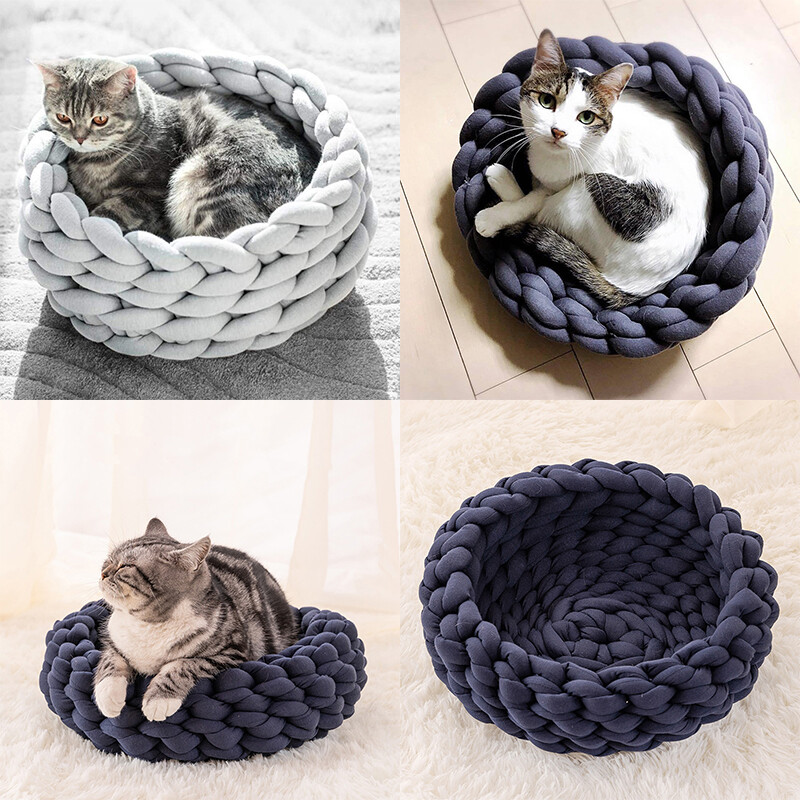Canisă pentru animale de companie de 40 cm, câine pentru animale de companie, pisică, pat țesut manual, tricot manual, casă de cuib, cățeluș, pisicuță, coș peșteră, sac de dormit pentru câini, consumabile pentru canisa