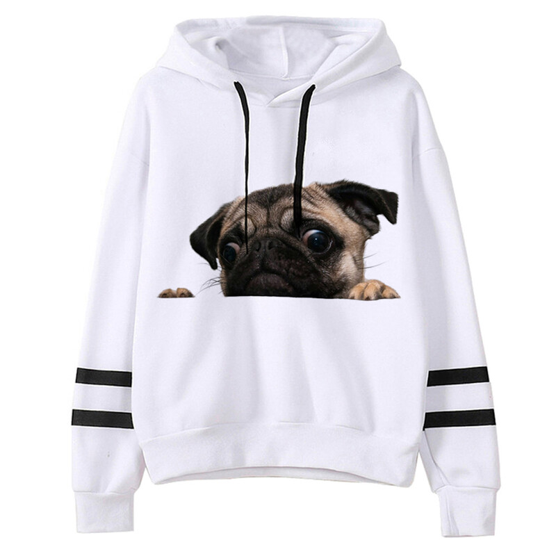 Dámske mikiny s kapucňou s mopslíkom, vtipné gotické estetické kawaii tričko s kapucňou, ktoré ťahá dámske streetwear oblečenie