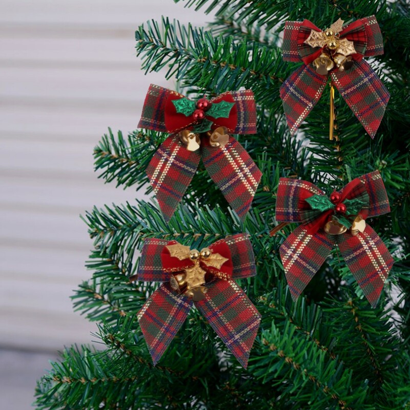 5 kom/set Lanena mini mašna Ukras za božićno drvce s lišćem zvončićima Ukrasi od mašne Božićni ukrasi Mašna čvor Rukotvorine