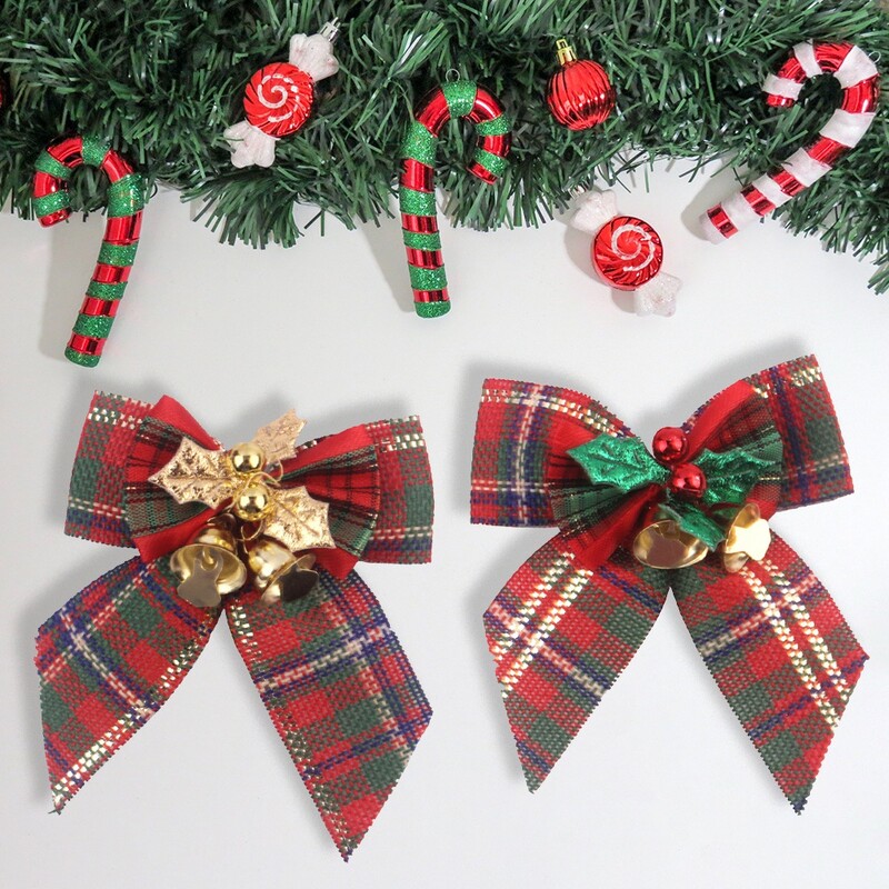 5 kom/set Lanena mini mašna Ukras za božićno drvce s lišćem zvončićima Ukrasi od mašne Božićni ukrasi Mašna čvor Rukotvorine