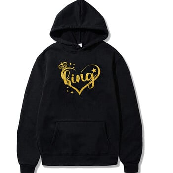 Ζευγάρια ασορτί Φούτερ King Queen Funny Funny Hoody Golden Crown Heart print Μακρυμάνικο με κουκούλα Wife Husband Lovers Φούτερ