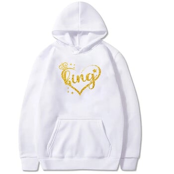 Ζευγάρια ασορτί Φούτερ King Queen Funny Funny Hoody Golden Crown Heart print Μακρυμάνικο με κουκούλα Wife Husband Lovers Φούτερ