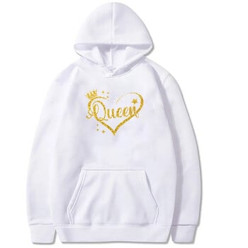 Ζευγάρια ασορτί Φούτερ King Queen Funny Funny Hoody Golden Crown Heart print Μακρυμάνικο με κουκούλα Wife Husband Lovers Φούτερ